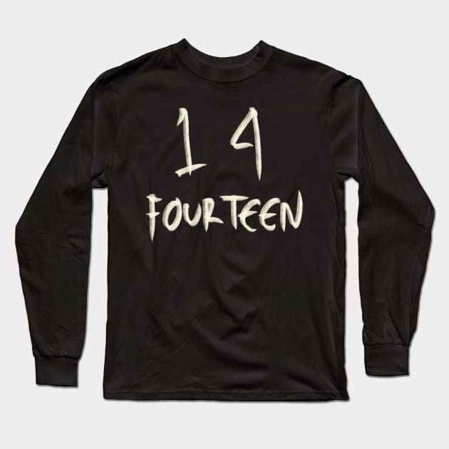 Hand Drawn Letter Number 14 Fourteen Long Sleeve T-Shirt by Saestu Mbathi